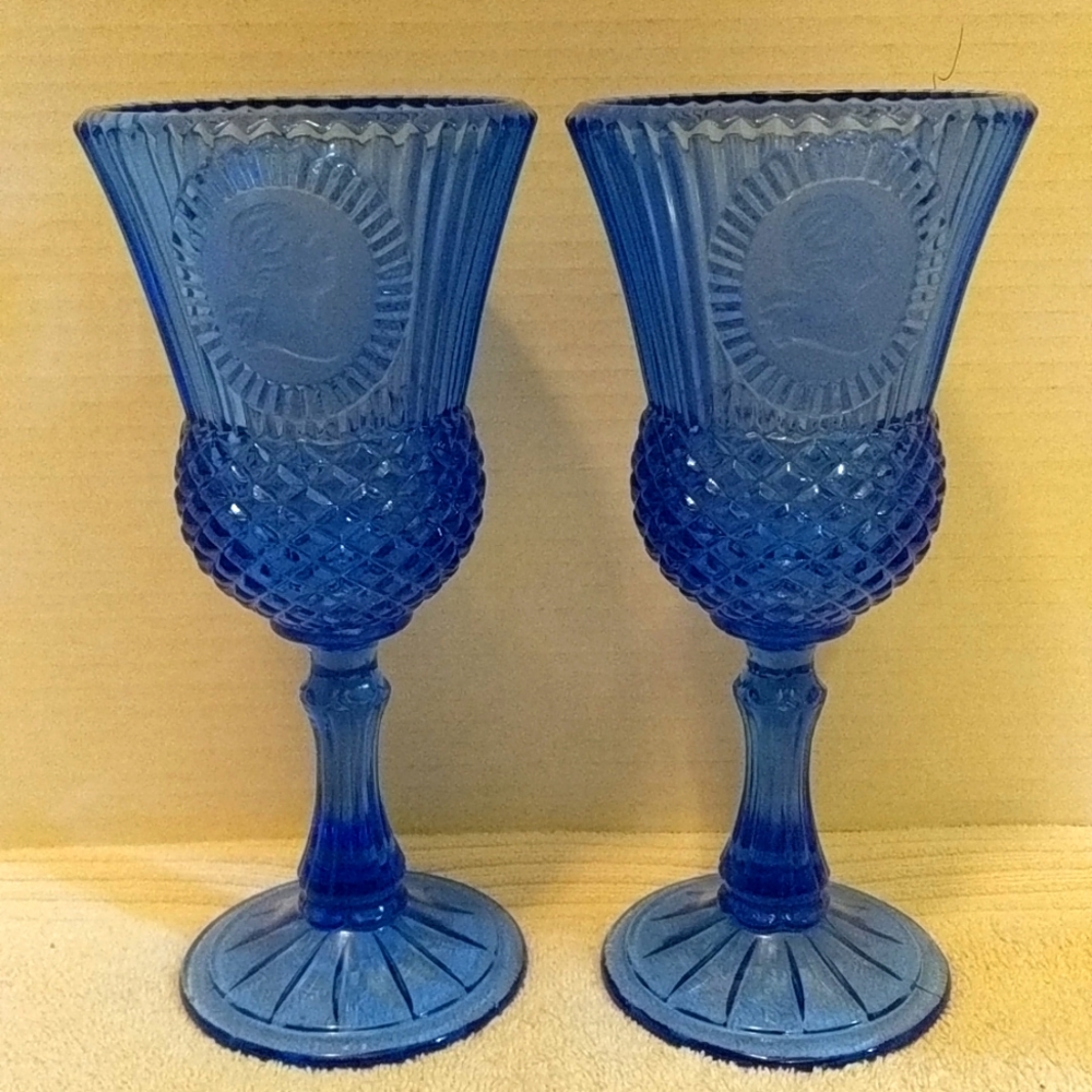 Vintage Avon George Washington Cobalt Blue Water Goblets By Fostoria